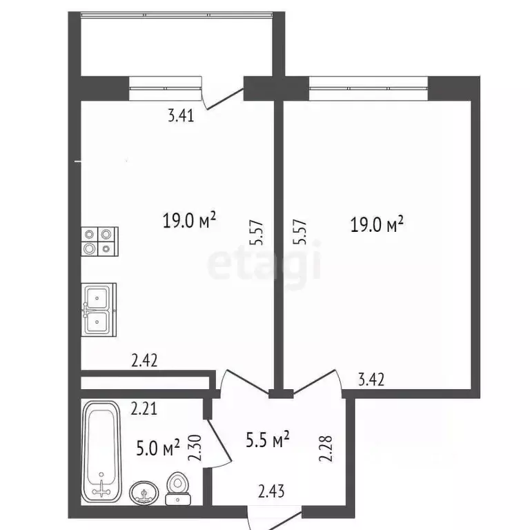 1-к кв. Ростовская область, Батайск Речная ул., 110к1 (41.1 м) - Фото 1