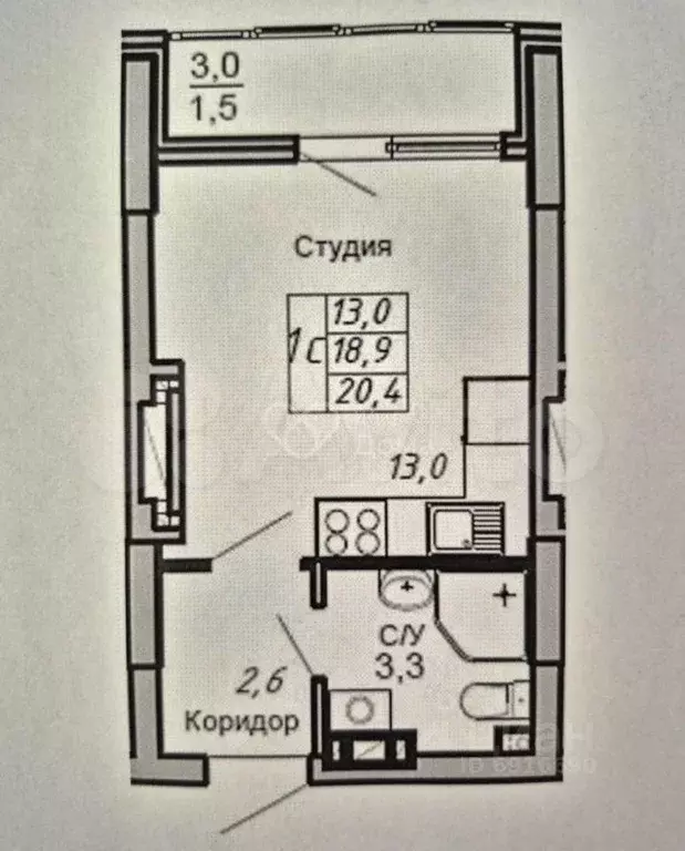 Студия Волгоградская область, Волгоград ул. 64-й Армии, 2 (18.9 м) - Фото 2