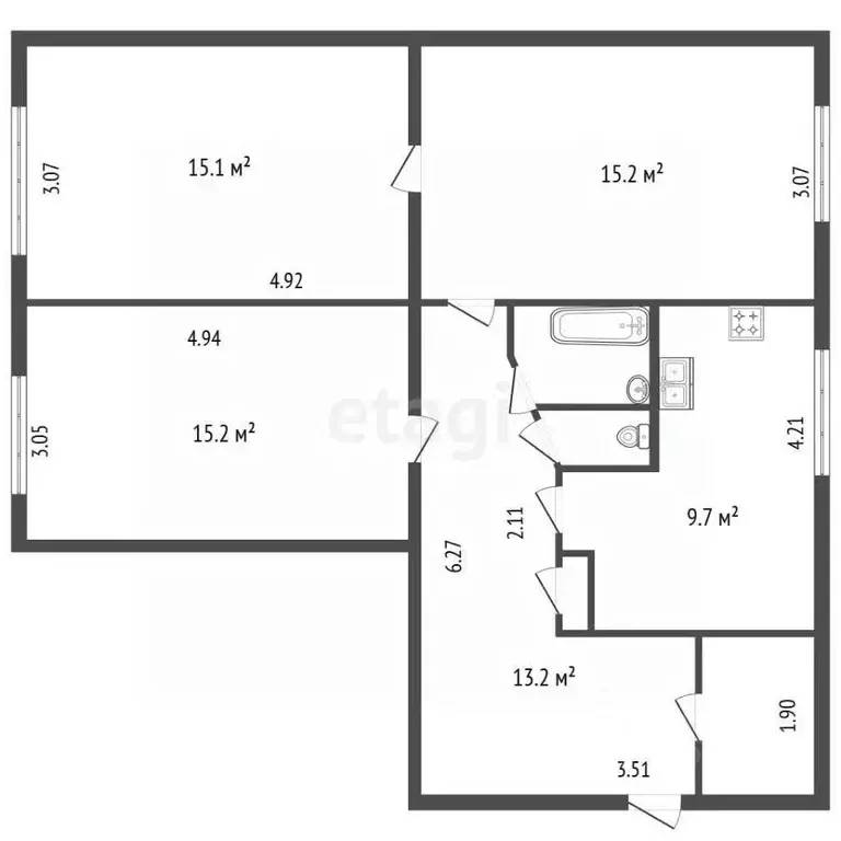 3-к кв. Санкт-Петербург ул. Димитрова, 4К1 (74.4 м) - Фото 2