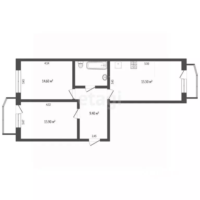 2-к кв. Тюменская область, Тюмень ул. 30 лет Победы, 148 (67.1 м) - Фото 1