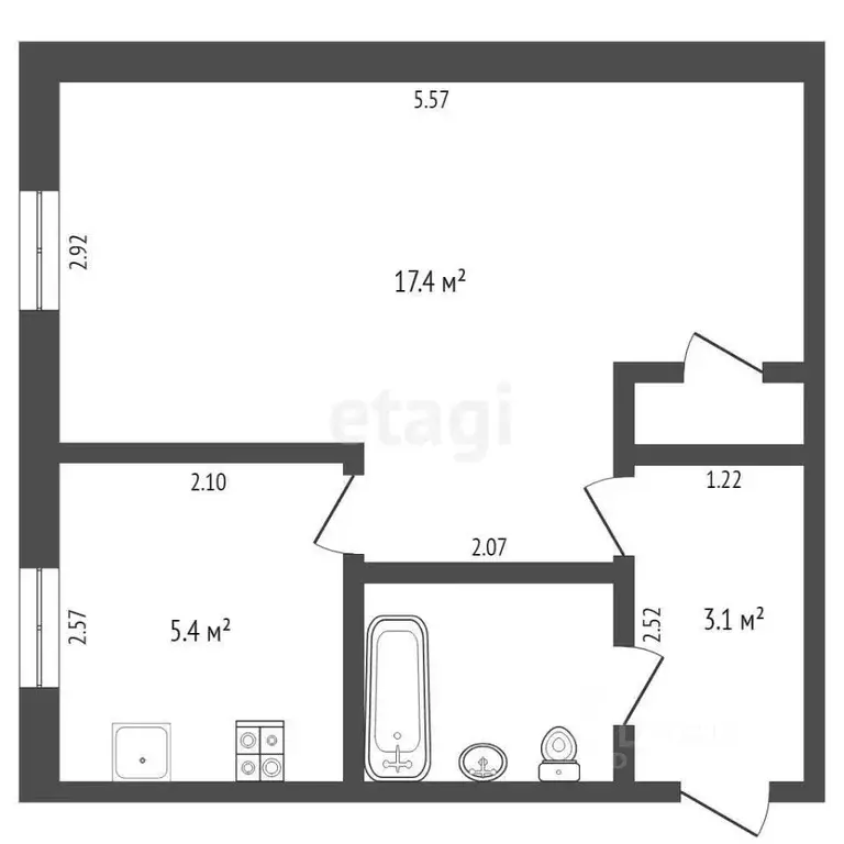 1-к кв. Тюменская область, Тюмень ул. Энергетиков, 50 (30.2 м) - Фото 1