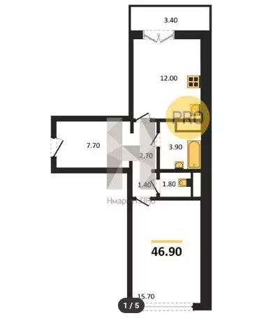 Продаётся 1-к квартира, 46.9 м - Фото 0