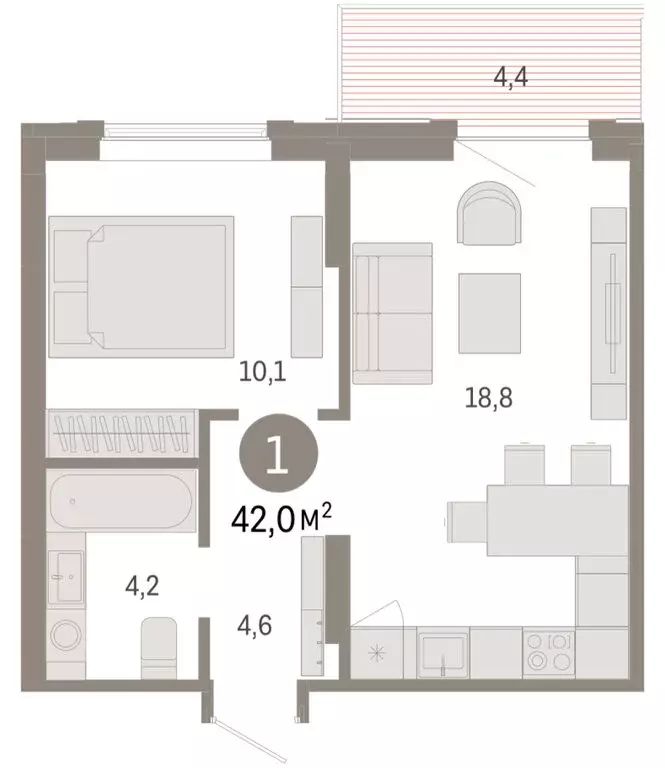 1-комнатная квартира: Омск, Кировский округ (42.04 м) - Фото 1