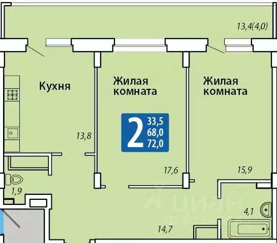 2-к кв. Чувашия, Чебоксары Гражданская ул., поз3 (72.0 м) - Фото 1