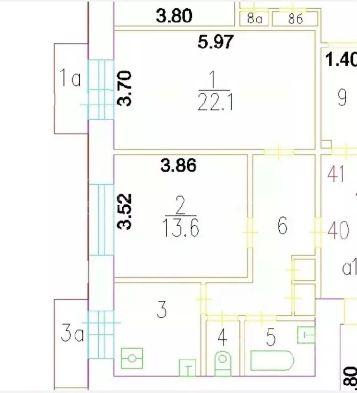 Квартира, 2 комнаты, 58.7 м - Фото 1
