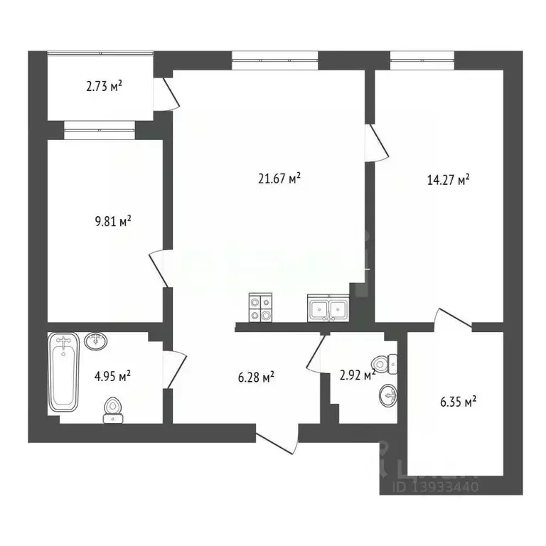 2-к кв. Тюменская область, Тюмень ул. Василия Севергина, 7 (68.9 м) - Фото 2