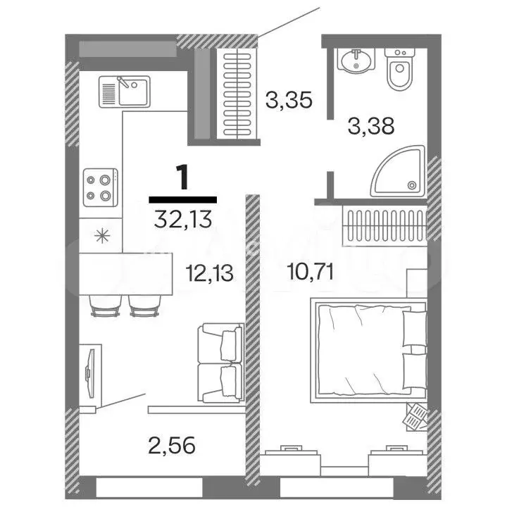 1-к. квартира, 32,1 м, 2/25 эт. - Фото 0