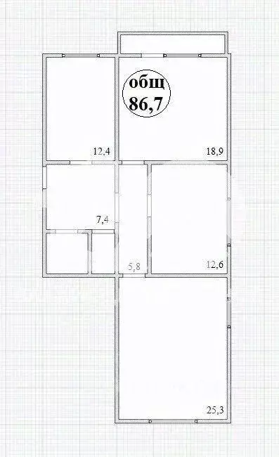 Квартира, 3 комнаты, 86.7 м - Фото 1