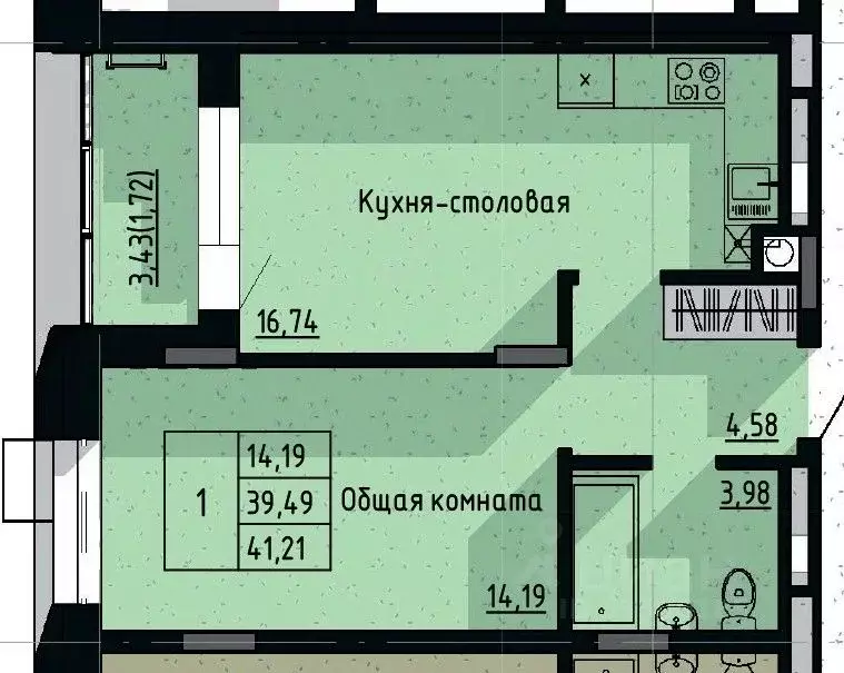 1-к кв. Саха (Якутия), Якутск пос. Геологов,  (41.21 м) - Фото 0