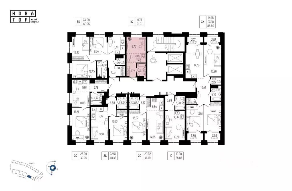 1-к кв. Башкортостан, Уфа Глумилино-1 мкр, Новатор жилой комплекс ... - Фото 2