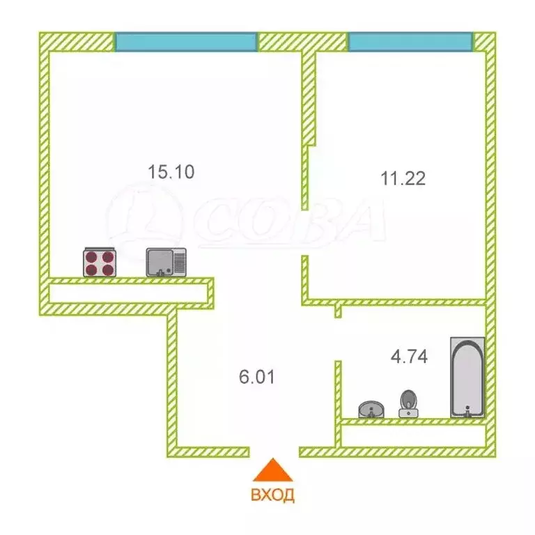 1-комнатная квартира: Тюмень, улица Андрея Кореневского, 11 (43.2 м) - Фото 1