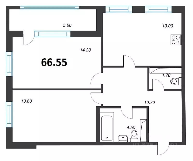 2-к кв. Санкт-Петербург Планерная ул., 99 (66.55 м) - Фото 2