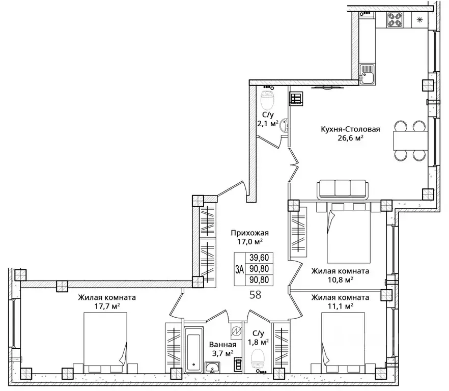 3-к кв. Псковская область, Псковский район, Завеличенская волость, д. ... - Фото 1