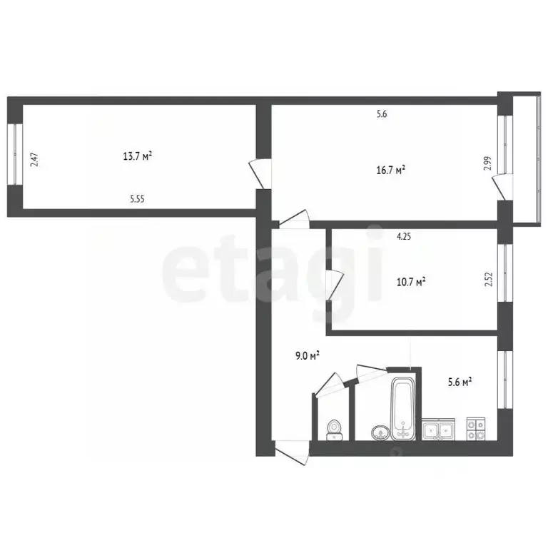 3-к кв. Московская область, Домодедово Авиационный мкр, ул. ... - Фото 2