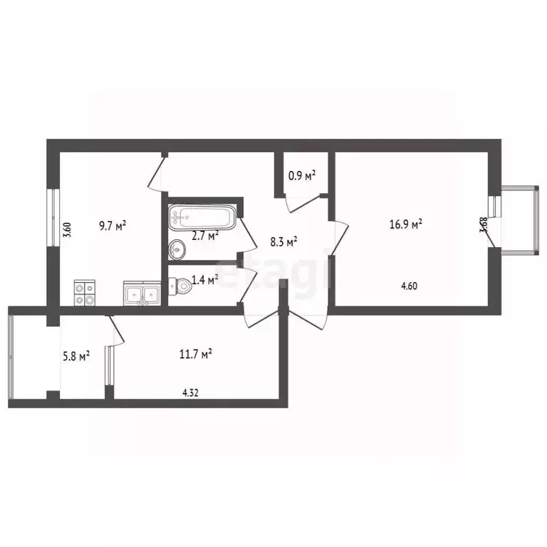 2-к кв. Севастополь ул. Вакуленчука, 26к3 (57.4 м) - Фото 2