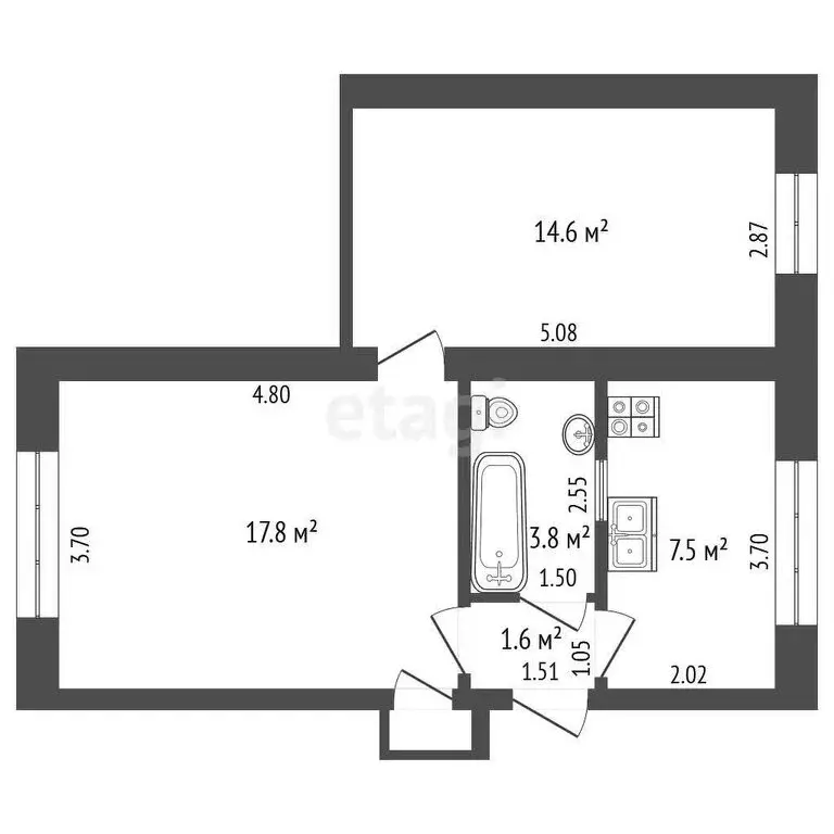 2-комнатная квартира: Калининград, Коммунистическая улица, 33А (45.8 ... - Фото 0