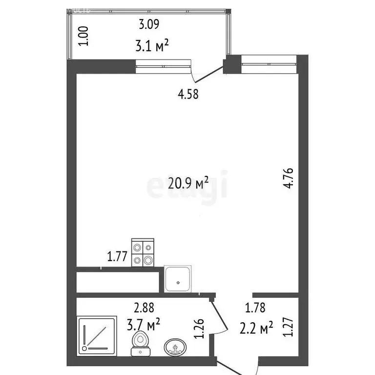 Квартира-студия: Анапа, Анапское шоссе, 24к3 (29 м) - Фото 0