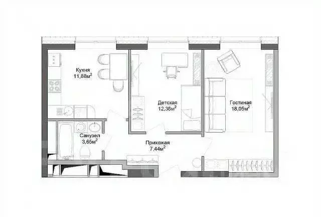 2-к кв. Тульская область, Тула ул. Новоселов, 1 (45.0 м) - Фото 2