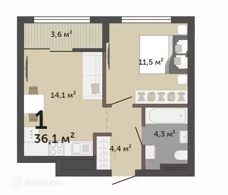 Продаётся 1-к квартира, 36.1 м - Фото 1