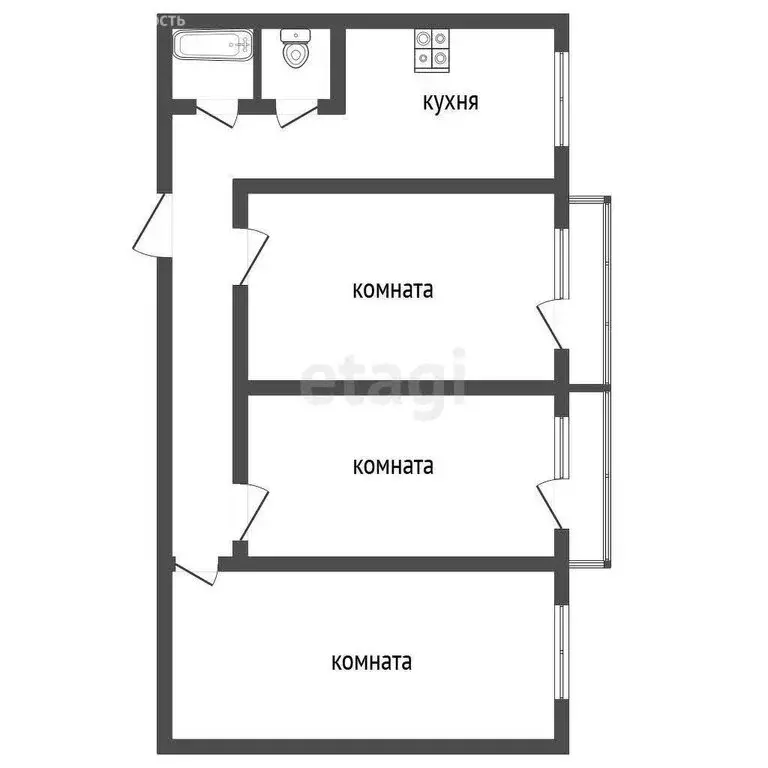 3-комнатная квартира: Кыштым, Каолиновая улица, 16А (64.8 м) - Фото 1