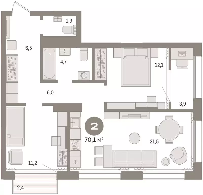3-комнатная квартира: Тюмень, Краснооктябрьская улица, 4 (68.8 м) - Фото 2