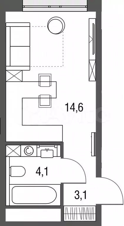 Квартира-студия, 21,8м, 20/25эт. - Фото 0