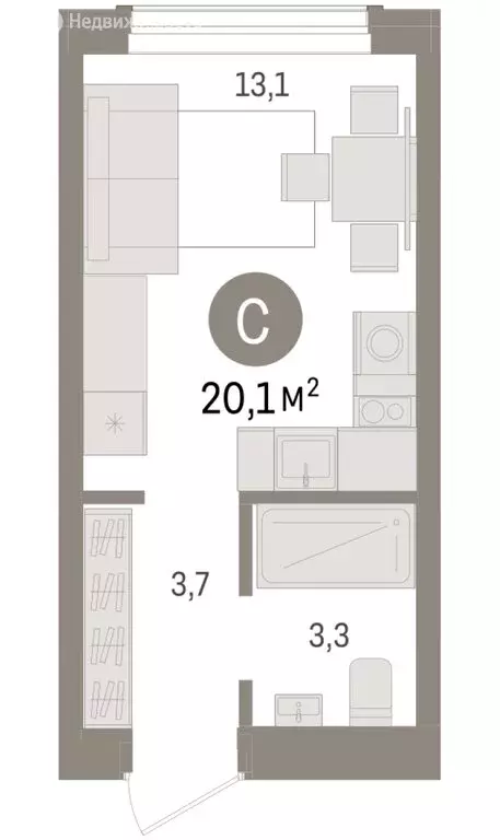 Квартира-студия: Новосибирск, улица Аэропорт (20.12 м) - Фото 1