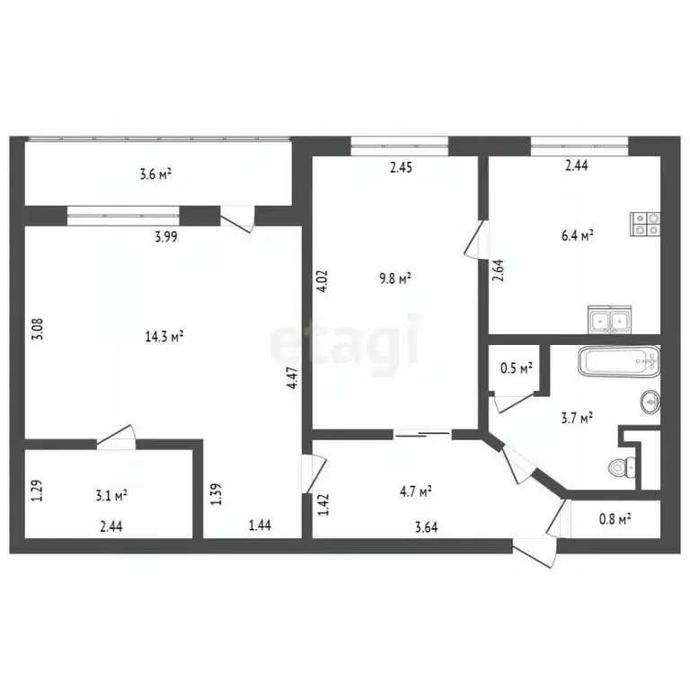 2-к кв. Санкт-Петербург просп. Луначарского, 39К1 (46.0 м) - Фото 2