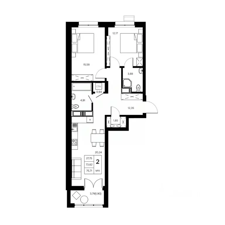 2-к кв. Калужская область, Обнинск Заовражье жилрайон, Новый город ... - Фото 1