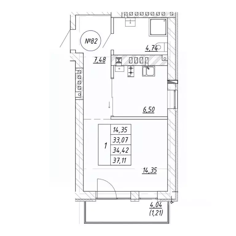 1-к кв. Калининградская область, Зеленоградск  (37.11 м) - Фото 1