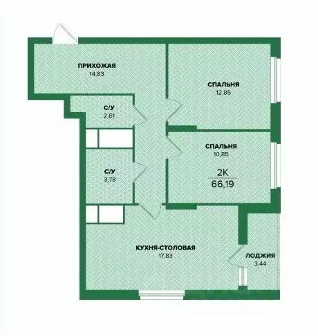 2-к кв. Тульская область, Тула  (66.19 м) - Фото 0