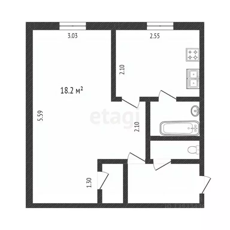 1-к кв. Тюменская область, Тюмень ул. Республики, 158 (30.5 м) - Фото 2