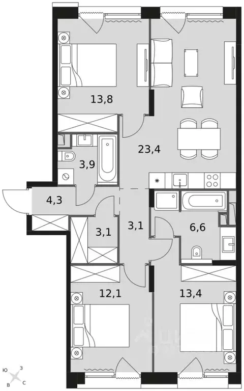 3-к кв. Москва Снежная ул., 20А (84.3 м) - Фото 2