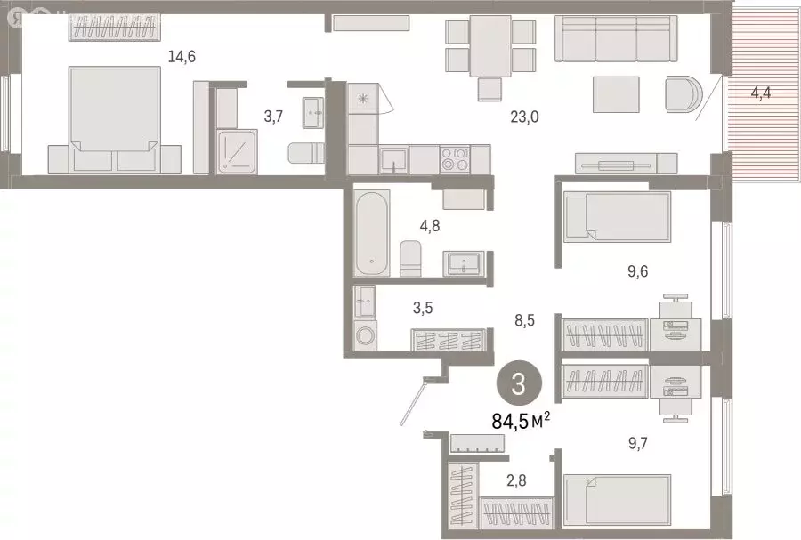 3-комнатная квартира: Омск, Кировский округ (84.53 м) - Фото 1