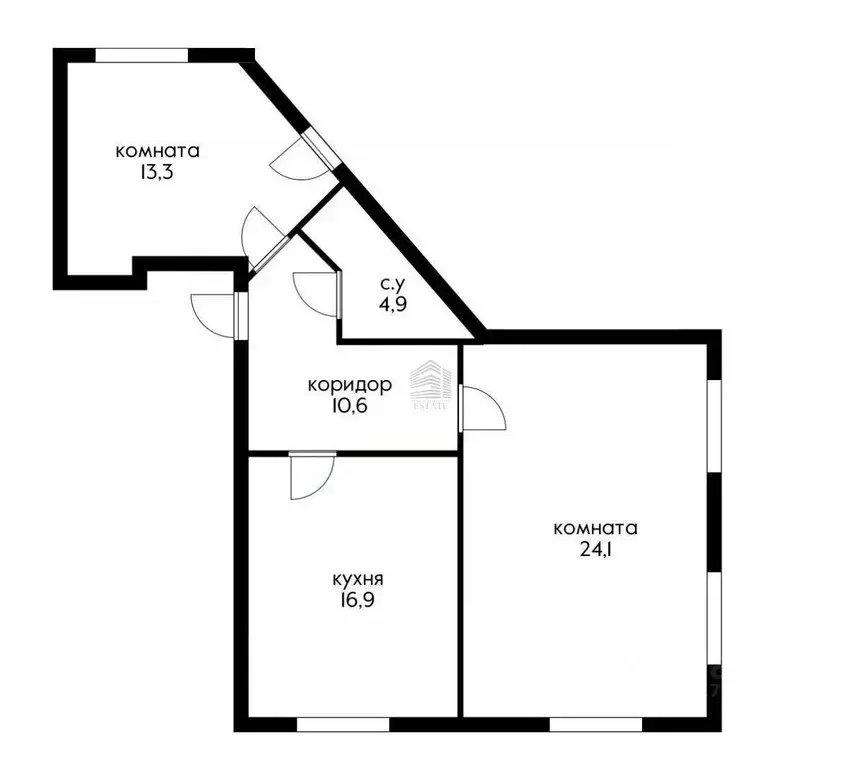 Квартира, 2 комнаты, 69.09 м - Фото 1