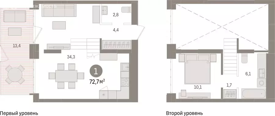 1-комнатная квартира: Тюмень, ЖК Дом у Озера (72.74 м) - Фото 1