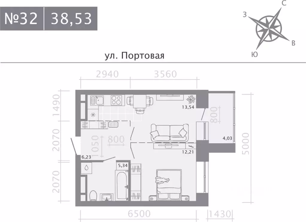 1-к кв. Татарстан, Казань Живи на Портовой жилой комплекс (38.53 м) - Фото 0