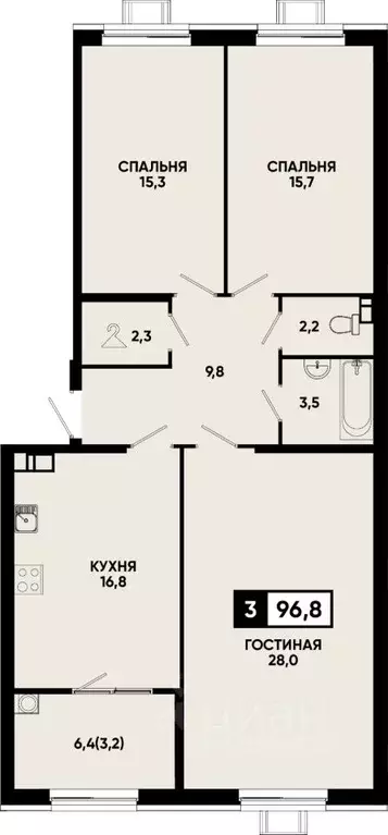 3-к кв. Ставропольский край, Кисловодск Моя Легенда жилой комплекс ... - Фото 1