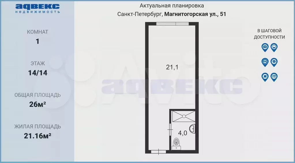 Апартаменты-студия, 26 м, 14/14 эт. - Фото 0