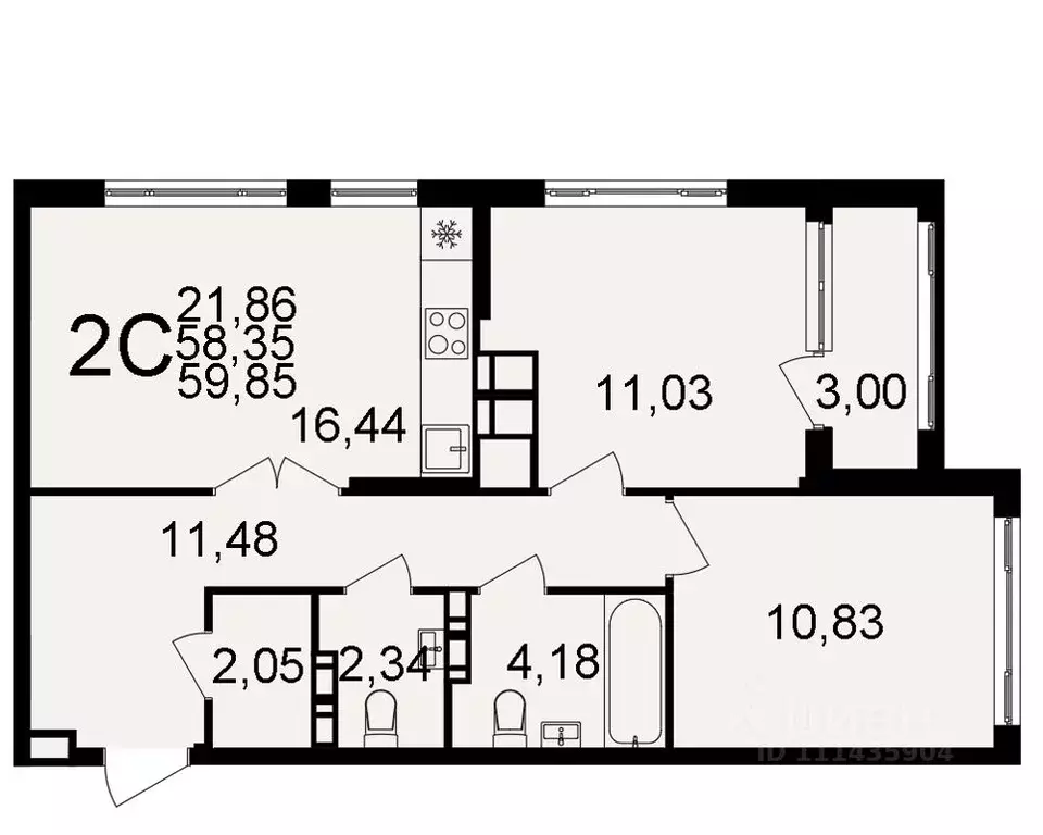 2-к кв. Тульская область, Тула  (58.35 м) - Фото 0