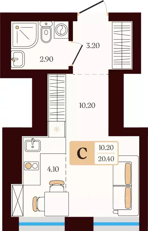 Студия Башкортостан, Уфа ул. Сун-Ят-Сена, 24 (20.4 м) - Фото 2