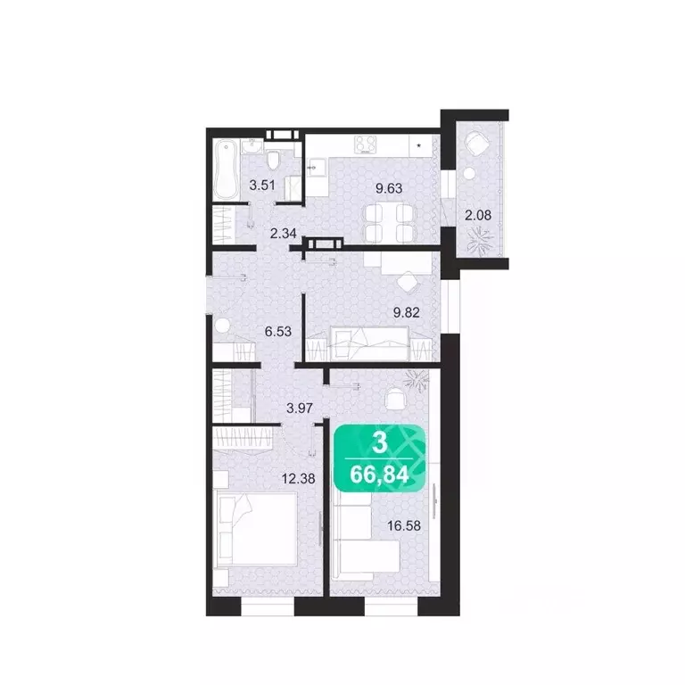 3-к кв. Забайкальский край, Чита ул. Богдана Хмельницкого, 14 (66.84 ... - Фото 1