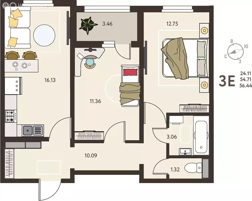 2-комнатная квартира: Курск, микрорайон Курского Завода Тракторных ... - Фото 0