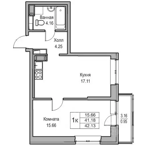 1-к кв. Санкт-Петербург ул. Ивинская, 1к1 (41.18 м) - Фото 0