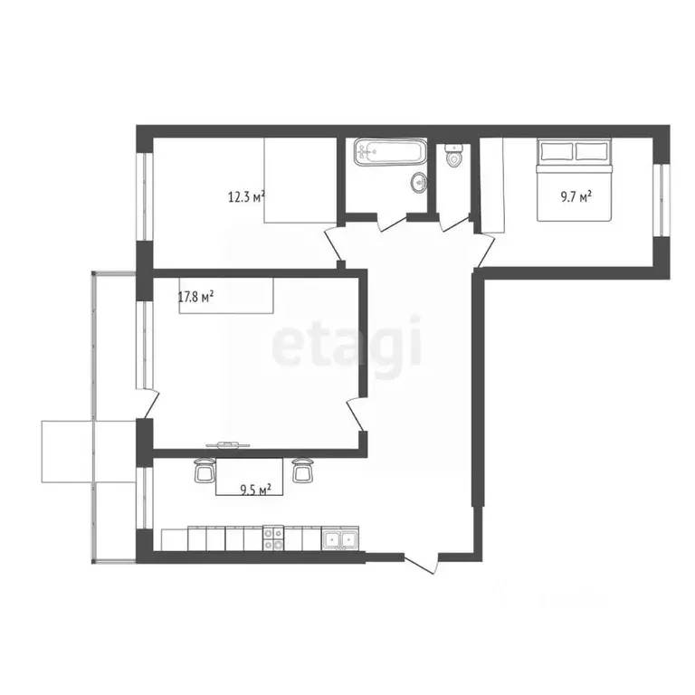 3-к кв. Томская область, Томск ул. Клюева, 26 (64.7 м) - Фото 2