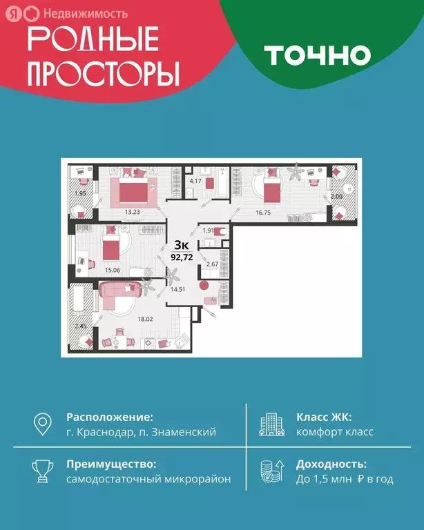 3-комнатная квартира: посёлок Знаменский, Природная улица, 10Бк19 ... - Фото 1