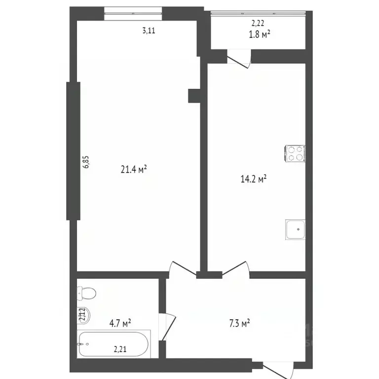 1-к кв. Севастополь просп. Античный, 26к3 (48.7 м) - Фото 1