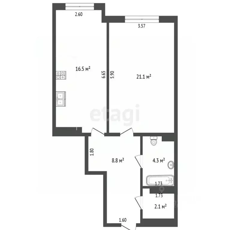 1-к кв. Севастополь ул. Генерала Крейзера, 10к2 (53.5 м) - Фото 2