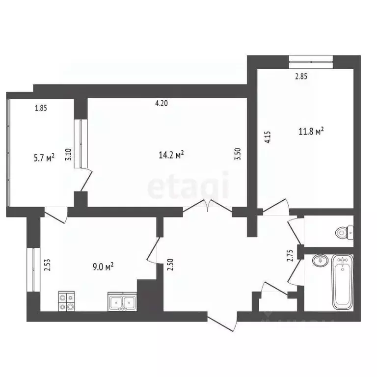 2-к кв. Ставропольский край, Кисловодск просп. Победы (51.4 м) - Фото 2