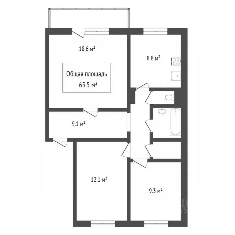 3-к кв. Кемеровская область, Новокузнецк ул. Чернышова, 3 (65.8 м) - Фото 2